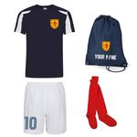 Personalised Kids Scotland Scottish Style Home Football Shirt Shorts Socks & Bag