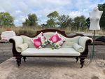 A FINE COUNTRY HOUSE ANTIQUE VICTORIAN DOUBLE SCROLL END SOFA - AS FOUND