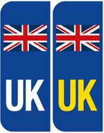 2 UK number Plate Stickers for EU Europe - Road Legal Car Badge