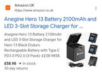Go Pro Hero 13 x3 2100mAh batteries and LED 3-Slot Storage Charger Black Type-C