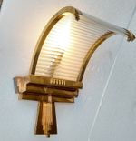 Vintage Old Antique Art Deco Brass & Glass Rod Ship Light Wall Sconces Lamp