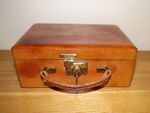 Edwardian/Art Deco Tan Leather Bound Jewellery Box With Satin Interior + Key