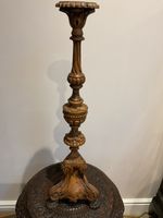 Antique  Hand Carved Walnut Pricket ,candle Holder 70 Cm Tall