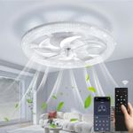 Large LED Ceiling Fan with Lighting LED Light Adjustable Wind w/ Remote 6 Speed