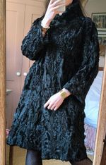 Midi Glossy True Vintage Real Fur Coat Black Lamb Goat Leather Astrakhan Long 12