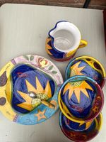 Artisanal Hand-Painted Spanish Majolica Ceramic Set by "Casas"