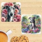 Whippet Coasters, Watercolour Print Set Of 2, Mug Mats, Gift