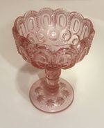 Vintage L.E. Smith Pink Moon and Star Glass Pedestal Compote Candy Dish 6"