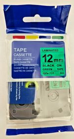 Laminated 12mm Tape QZE-731 (Black on Green)