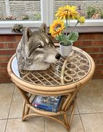 Wolf Head Statue Sandicast USA Sculpture on Movable Stand Faces of Nature