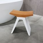 Allue Matt White Stone With Solid Oak Wood Bathroom Seat