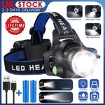 NEW T6 HEADLAMP 350000LM LED ZOOM HEADLIGHT RECHARGEABLE HEAD TORCH USB LINE UK