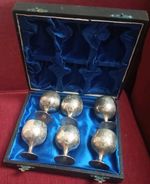 Vintage Set Of 6 EPNS Silver Plated Goblets In  Lined Case approx 5.5cm tall.