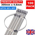 100 x 300MM X 4.6MM STAINLESS STEEL METAL CABLE TIES WRAP HEAT EXHAUST ZIP TIE