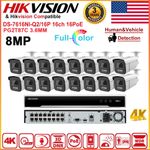 Hikvision 4K 8MP 16ch 16PoE Full Color Bullet IP Camera CCTV System POE MIC Kit