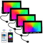 4xLED RGB Smart Floodlights Outdoor Garden Security Lamp APP Remote Control IP66