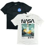 NASA Mission Control T-Shirt (Size L) 2 Pack White & Black Top - New
