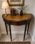 Vintage Leather Top Demi Lune Console Table Hall Table With Aged Patina
