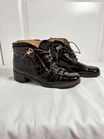 Valiens Ankle Boots Womens UK 3.5 4 Brown Patent Croc Lace Up VGC Vintage Rare  