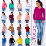 Ladies Casual Top Scoop Neck Stretch Jumper Long Sleeve T-Shirt Size 8-12 FT546