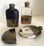Collection of Vintage Metal Hip Flasks with Removable Cups