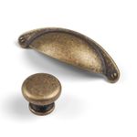 Antique Brass Cupboard Handle Gold Cup Pull & Knob Kitchen Door Drawer Cabinet