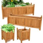 Set of 2 Wooden Garden Planters Flower Plant Pot Window Box Raised Bed Basket