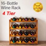 Dayplus Free Standing Wine Rack 16 Bottle Holders, Bamboo Display Shelf, Brown
