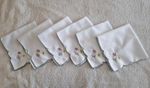 Set of 6 Embroidered Floral Cloth Dinner Napkins 17" White Scalloped Green Edge