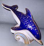 Royal Crown Derby Imari Dolphin with Gold Stopper Paperweight
