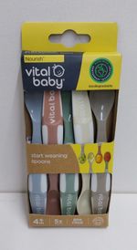 Vital Baby 5 Pack Weaning Spoons, 4m+ Baby Feeding Spoons, Shallow Spoon Tips,