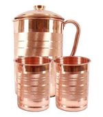 Pure Copper Water Pitcher Jug 1.5 Litre 2 Drinking Tumbler 300ml Health Benefits