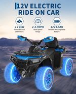 Kids QUAD BIKE Electric Ride dual drive motors battery Music USB Bluetooth Blue