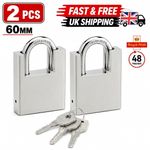 2X HEAVY DUTY PADLOCK ARMOURED SECURITY LOCK OUTDOOR SHED WAREHOUSE 3 KEYS 60MM