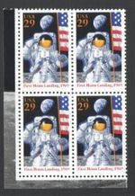 Unused US Postage Block 29 Cent Stamps 25th Anniversary 1st Landing on the MOON