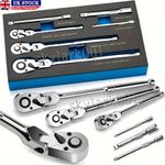 6 Pcs 1/4" 3/8" 1/2" Flex Head Ratchet Set 72 Tooth 180° Adjustable Drive Swivel