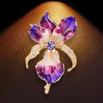 Sparkling Enamel Lapel Pin Rhinestone Plants Badge Iris Flower Brooch Gift