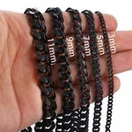 3/5/7/9/11mm Black Stainless Steel Curb Cubans  Necklaces Bracelest Mens Chain