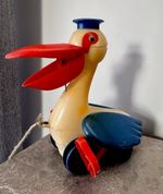 Vintage USSR Pull Toy Pelican Soviet Plastic Action Toy