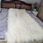 White 50×110CM REAL TIBETAN MONGOLIAN SHEEPSKIN FUR Throw HIDE PELT WOOL RUG Mat