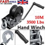 Heavy Duty 3500LBS Hand Winch 2 Gear 10M Polyester Strap ATV Trailer Boat Marine