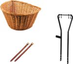 Wicker Bike Basket Set D-Shape Shopping Handlebar 18" Straps & Bracket