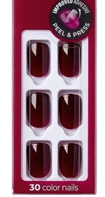 KISS IMPRESS COLOR PRESS-ON FALSE NAILS GEL MANI SHORT CHERRY UP GLOSSY RED WINE