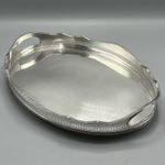 Antique Silver Plated Gallery Serving Tray Cocktail Drinks Tea Handles Feet Vtg