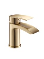 Modern Cloakroom Brushed Brass Basin Mono Mixer Tap + Waste Slotted Click Clack
