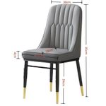 2Pc Grey Faux Leather Dining Chairs Vertical Stitched Padded Gold Tip Metal Legs