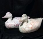 set of 2 VTG Ceramic Swimming Baby Duck Siam Marble Patterned Colourful Ornament