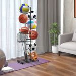 7 Tier Steel Ball Storage Rack with 7 Removable Rods Side Basket Black