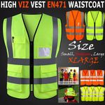 HI VIS VIZ VEST HIGH VISIBILITY WORK WAISTCOAT WITH PHONE & ID POCKETS YELLOW UK