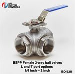 Stainless Steel - 3 Way - Lever Ball Valve - BSPP Female - L and T Port